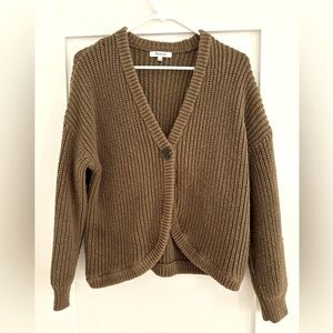 Madewell Shirttail Cardigan Sweater, Dark Khaki. Small.